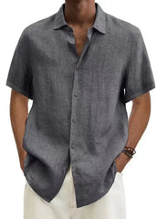 Cotton Linen Blouse Summer Men Turn Down Collar Short Sleeve Button Loose Blouse Tops Oversized S - 5XL SZE - ST22092 - SHOWLU FASHION STORE