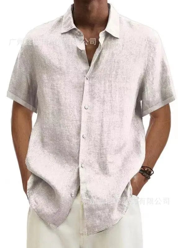 Cotton Linen Blouse Summer Men Turn Down Collar Short Sleeve Button Loose Blouse Tops Oversized S - 5XL SZE - ST22092 - SHOWLU FASHION STORE