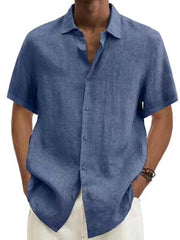 Cotton Linen Blouse Summer Men Turn Down Collar Short Sleeve Button Loose Blouse Tops Oversized S - 5XL SZE - ST22092 - SHOWLU FASHION STORE