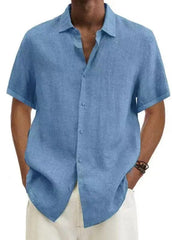 Cotton Linen Blouse Summer Men Turn Down Collar Short Sleeve Button Loose Blouse Tops Oversized S - 5XL SZE - ST22092 - SHOWLU FASHION STORE