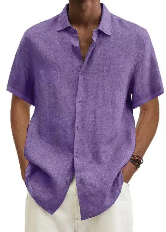 Cotton Linen Blouse Summer Men Turn Down Collar Short Sleeve Button Loose Blouse Tops Oversized S - 5XL SZE - ST22092 - SHOWLU FASHION STORE