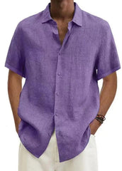 Cotton Linen Blouse Summer Men Turn Down Collar Short Sleeve Button Loose Blouse Tops Oversized S - 5XL SZE - ST22092 - SHOWLU FASHION STORE