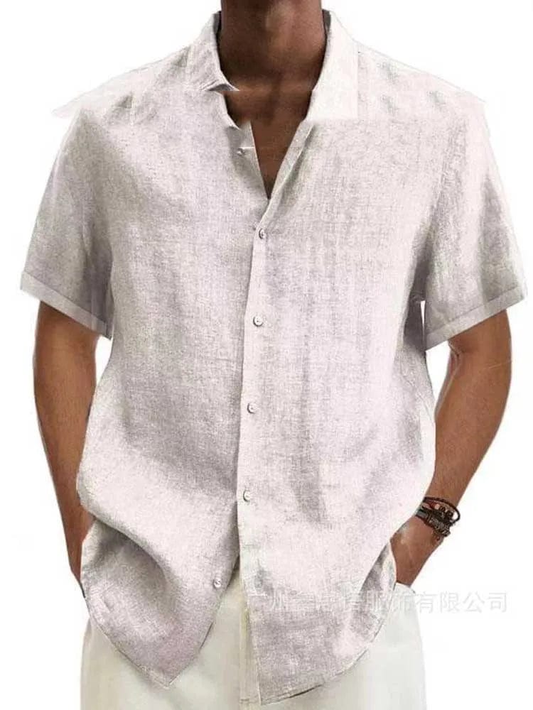 Cotton Linen Blouse Summer Men Turn Down Collar Short Sleeve Button Loose Blouse Tops Oversized S - 5XL SZE - ST22092 - SHOWLU FASHION STORE