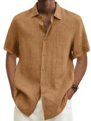 Cotton Linen Blouse Summer Men Turn Down Collar Short Sleeve Button Loose Blouse Tops Oversized S - 5XL SZE - ST22092 - SHOWLU FASHION STORE