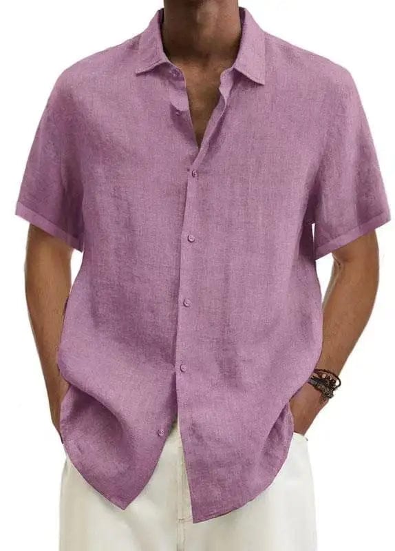 Cotton Linen Blouse Summer Men Turn Down Collar Short Sleeve Button Loose Blouse Tops Oversized S - 5XL SZE - ST22092 - SHOWLU FASHION STORE
