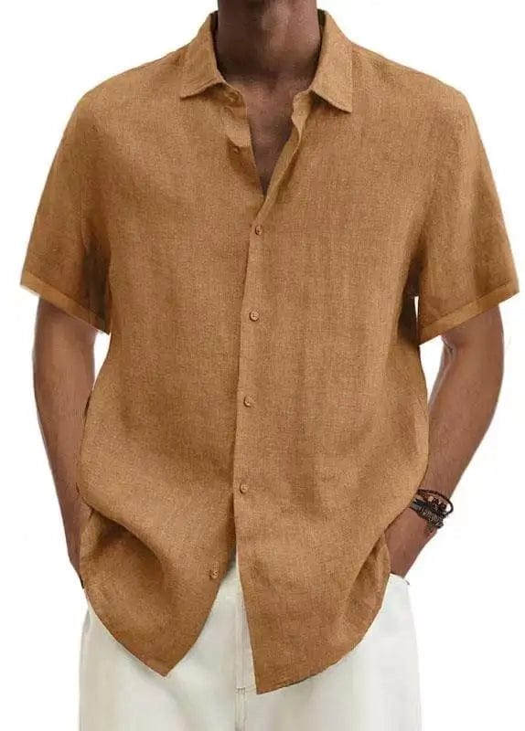 Cotton Linen Blouse Summer Men Turn Down Collar Short Sleeve Button Loose Blouse Tops Oversized S - 5XL SZE - ST22092 - SHOWLU FASHION STORE