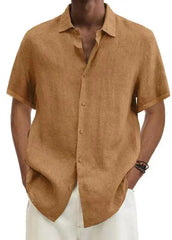 Cotton Linen Blouse Summer Men Turn Down Collar Short Sleeve Button Loose Blouse Tops Oversized S - 5XL SZE - ST22092 - SHOWLU FASHION STORE