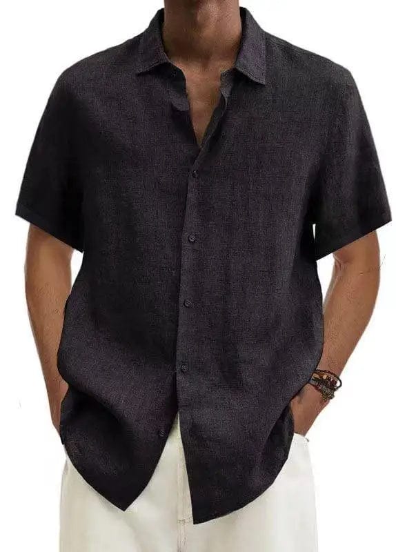 Cotton Linen Blouse Summer Men Turn Down Collar Short Sleeve Button Loose Blouse Tops Oversized S - 5XL SZE - ST22092 - SHOWLU FASHION STORE