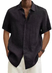 Cotton Linen Blouse Summer Men Turn Down Collar Short Sleeve Button Loose Blouse Tops Oversized S - 5XL SZE - ST22092 - SHOWLU FASHION STORE