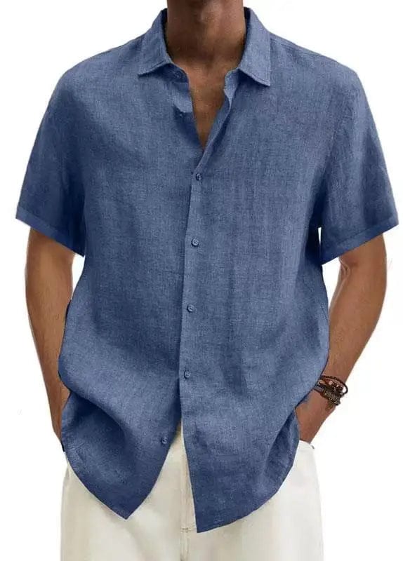 Cotton Linen Blouse Summer Men Turn Down Collar Short Sleeve Button Loose Blouse Tops Oversized S - 5XL SZE - ST22092 - SHOWLU FASHION STORE