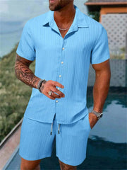Cotton - Linen Striped Shirt Set - SHOWLU FASHION STORE