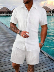 Cotton - Linen Striped Shirt Set - SHOWLU FASHION STORE
