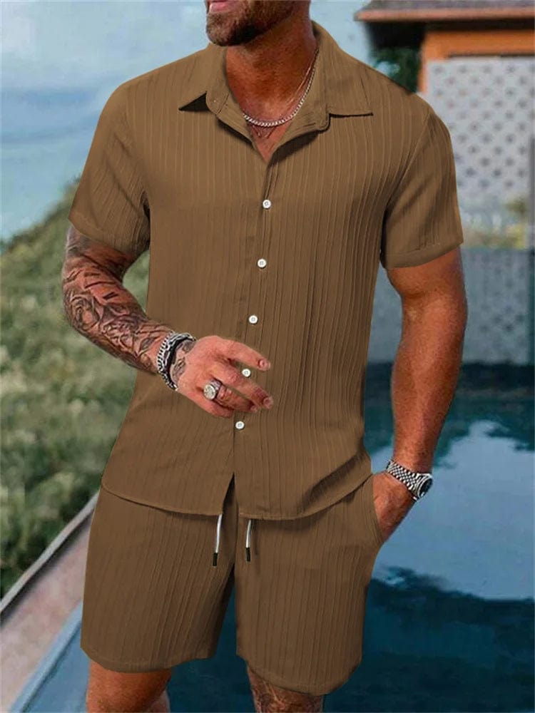 Cotton - Linen Striped Shirt Set - SHOWLU FASHION STORE