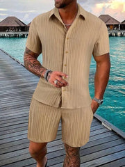 Cotton - Linen Striped Shirt Set - SHOWLU FASHION STORE