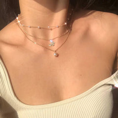 Crystal Zircon Heart Star Charm Layered Pendant Necklace Set for Women Charms Fashion Square Rhinestone Female Vintage Jewelry - SHOWLU FASHION STORE
