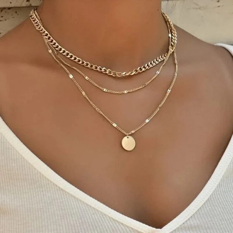 Crystal Zircon Heart Star Charm Layered Pendant Necklace Set for Women Charms Fashion Square Rhinestone Female Vintage Jewelry - SHOWLU FASHION STORE