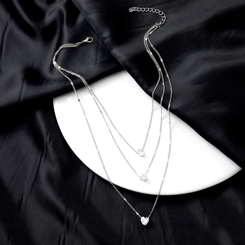 Crystal Zircon Heart Star Charm Layered Pendant Necklace Set for Women Charms Fashion Square Rhinestone Female Vintage Jewelry - SHOWLU FASHION STORE