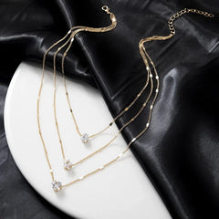 Crystal Zircon Heart Star Charm Layered Pendant Necklace Set for Women Charms Fashion Square Rhinestone Female Vintage Jewelry - SHOWLU FASHION STORE