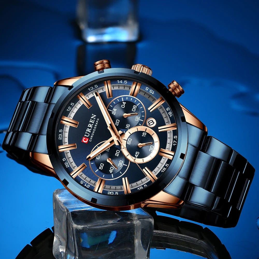 Curren Men's Watch Blue Dial Stainless Steel Band Date Mens Business Male Watches Waterproof Luxuries Men Wrist Watches for Men - SHOWLU FASHION STORE