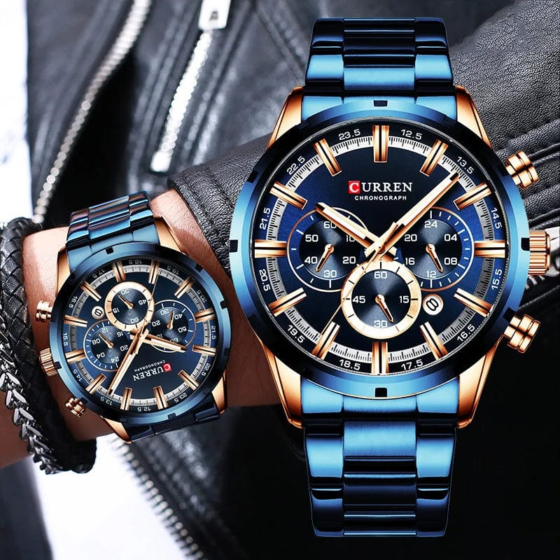 Curren Men's Watch Blue Dial Stainless Steel Band Date Mens Business Male Watches Waterproof Luxuries Men Wrist Watches for Men - SHOWLU FASHION STORE