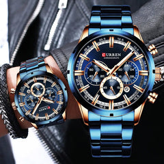 Curren Men's Watch Blue Dial Stainless Steel Band Date Mens Business Male Watches Waterproof Luxuries Men Wrist Watches for Men - SHOWLU FASHION STORE