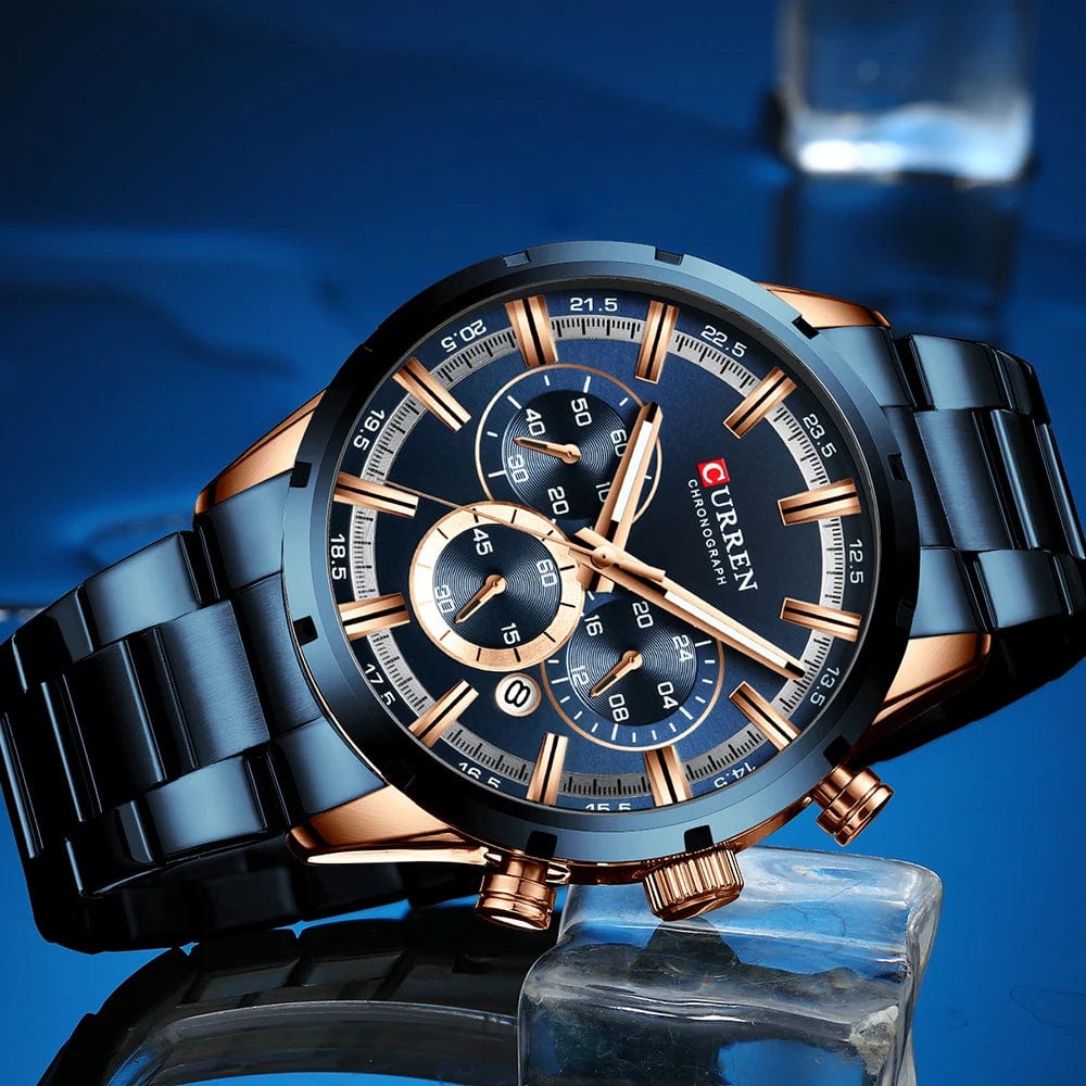 Curren Men's Watch Blue Dial Stainless Steel Band Date Mens Business Male Watches Waterproof Luxuries Men Wrist Watches for Men - SHOWLU FASHION STORE