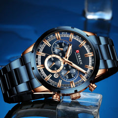 Curren Men's Watch Blue Dial Stainless Steel Band Date Mens Business Male Watches Waterproof Luxuries Men Wrist Watches for Men - SHOWLU FASHION STORE