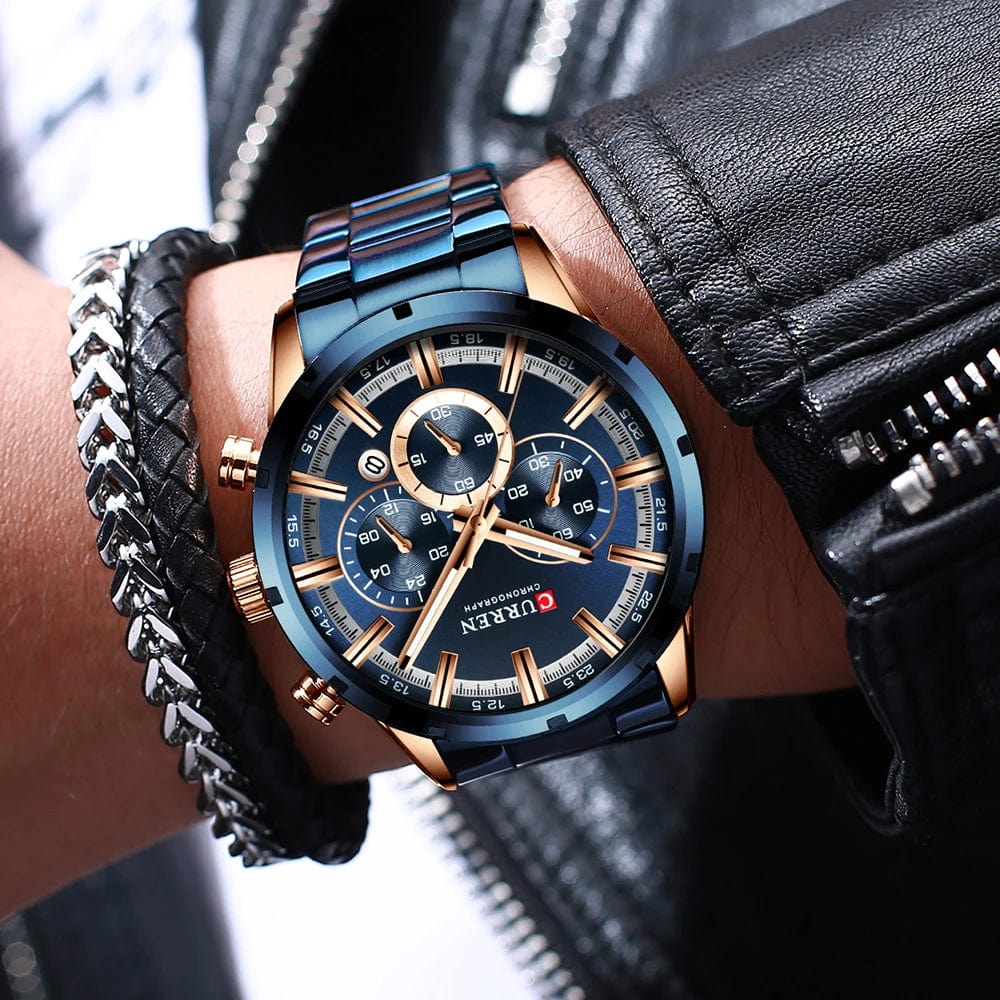Curren Men's Watch Blue Dial Stainless Steel Band Date Mens Business Male Watches Waterproof Luxuries Men Wrist Watches for Men - SHOWLU FASHION STORE