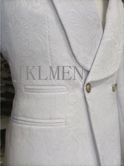 Custom Pour Hommes Made Groomsmen White Pattern Groom Tuxedos Shawl Lapel Suits 2PCS Wedding ( Jacket+Pants )Costume Homme - SHOWLU FASHION STORE