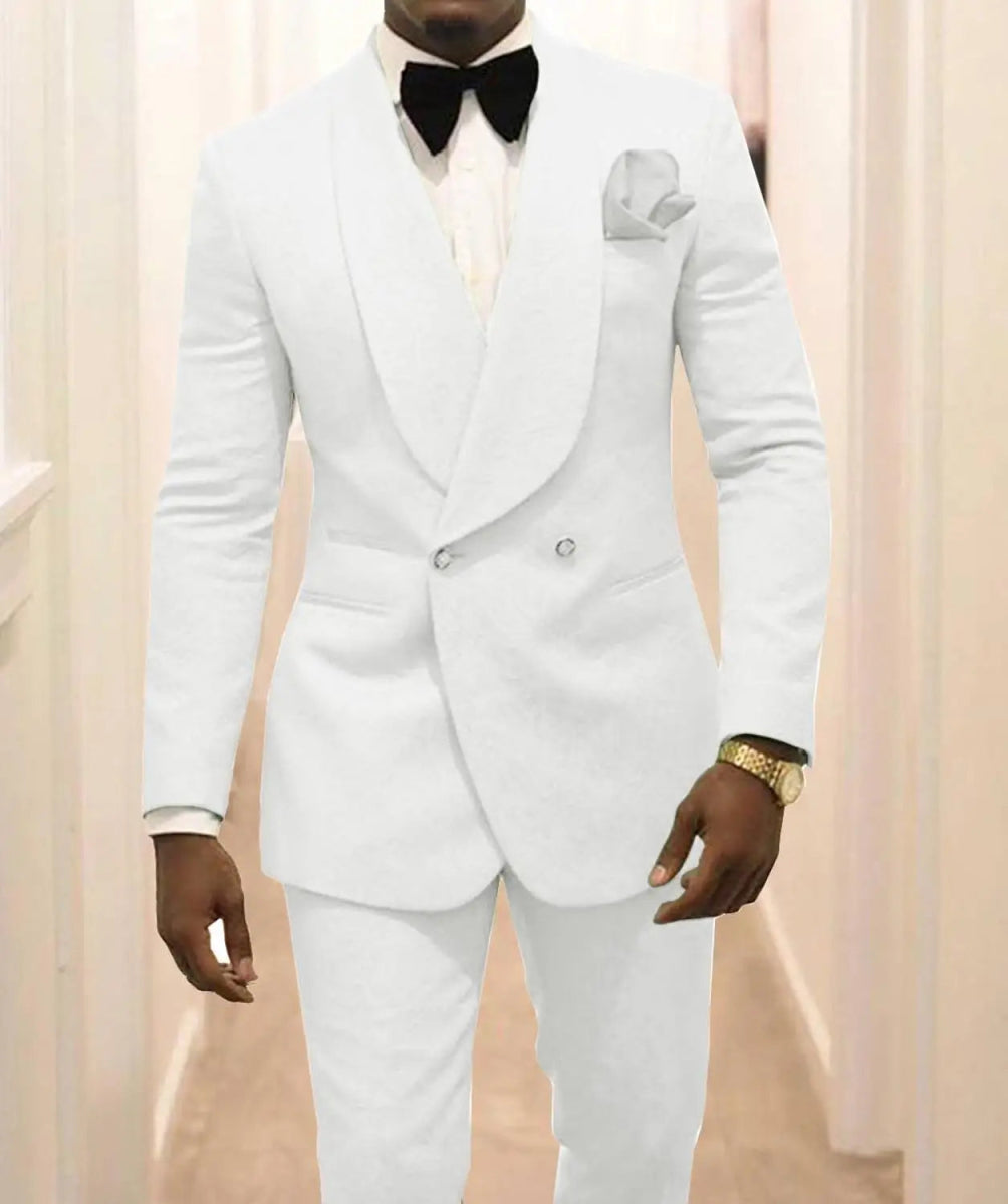 Custom Pour Hommes Made Groomsmen White Pattern Groom Tuxedos Shawl Lapel Suits 2PCS Wedding ( Jacket+Pants )Costume Homme - SHOWLU FASHION STORE