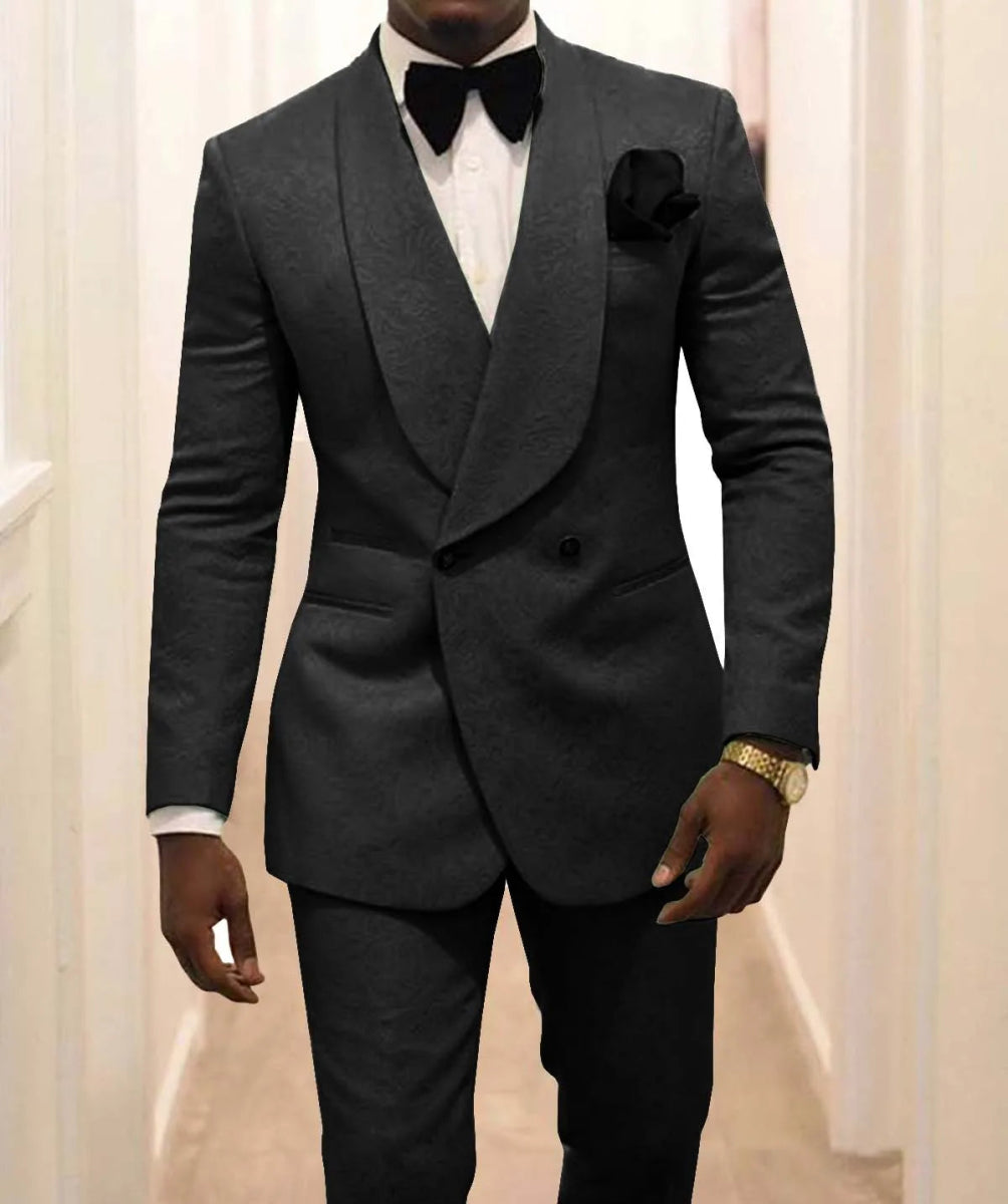 Custom Pour Hommes Made Groomsmen White Pattern Groom Tuxedos Shawl Lapel Suits 2PCS Wedding ( Jacket+Pants )Costume Homme - SHOWLU FASHION STORE