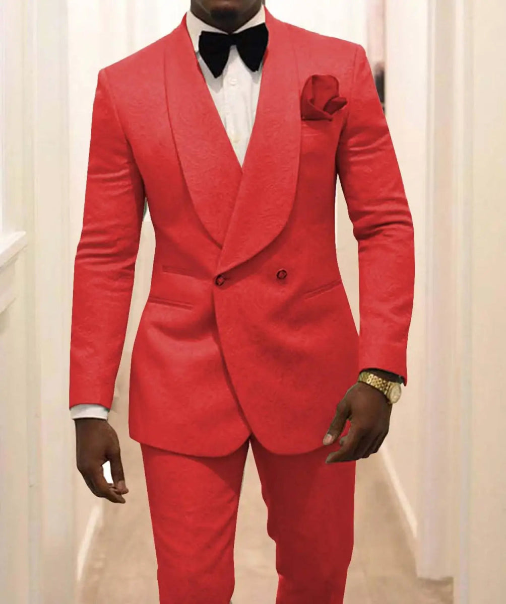 Custom Pour Hommes Made Groomsmen White Pattern Groom Tuxedos Shawl Lapel Suits 2PCS Wedding ( Jacket+Pants )Costume Homme - SHOWLU FASHION STORE
