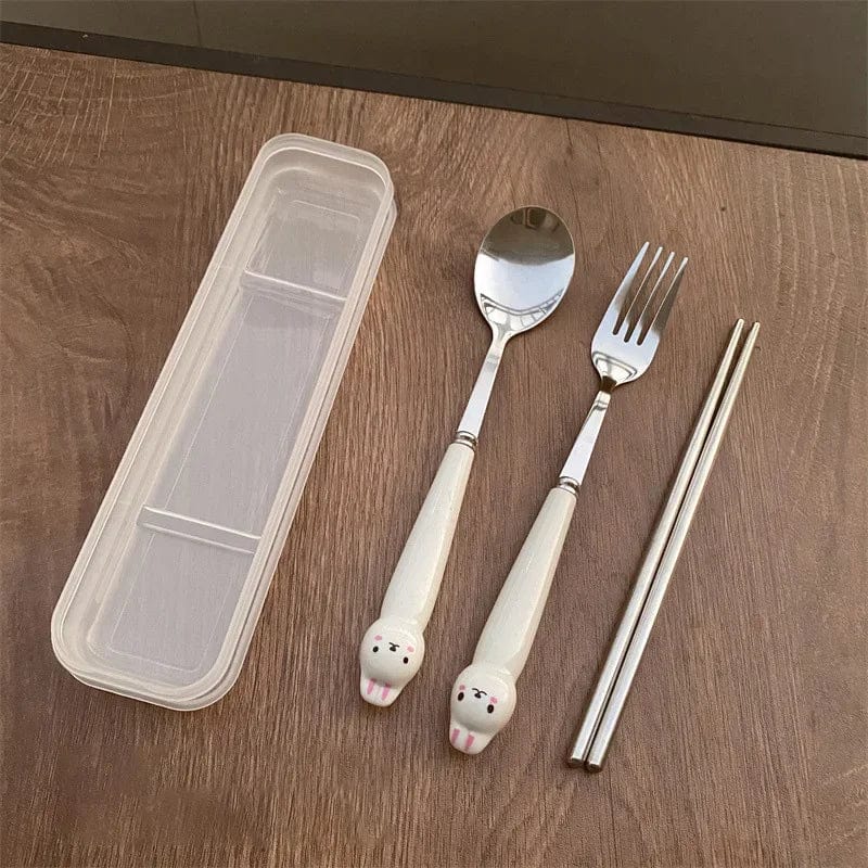 Cutlery Cartoon Rabbit Spoon Fork Chopsticks Sets Portable Lunch Tableware Stainless Steel Travel Dinnerware Kitchen Supplies - SHOWLU FASHION STORE
