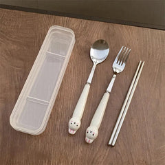 Cutlery Cartoon Rabbit Spoon Fork Chopsticks Sets Portable Lunch Tableware Stainless Steel Travel Dinnerware Kitchen Supplies - SHOWLU FASHION STORE