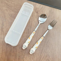 Cutlery Cartoon Rabbit Spoon Fork Chopsticks Sets Portable Lunch Tableware Stainless Steel Travel Dinnerware Kitchen Supplies - SHOWLU FASHION STORE
