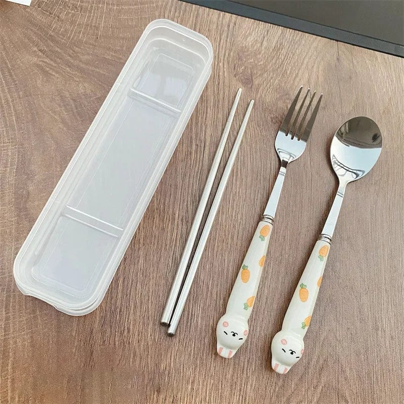 Cutlery Cartoon Rabbit Spoon Fork Chopsticks Sets Portable Lunch Tableware Stainless Steel Travel Dinnerware Kitchen Supplies - SHOWLU FASHION STORE