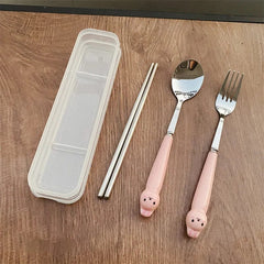 Cutlery Cartoon Rabbit Spoon Fork Chopsticks Sets Portable Lunch Tableware Stainless Steel Travel Dinnerware Kitchen Supplies - SHOWLU FASHION STORE