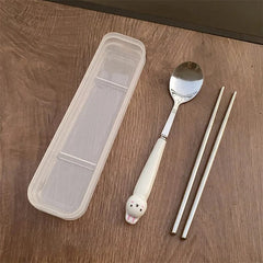 Cutlery Cartoon Rabbit Spoon Fork Chopsticks Sets Portable Lunch Tableware Stainless Steel Travel Dinnerware Kitchen Supplies - SHOWLU FASHION STORE
