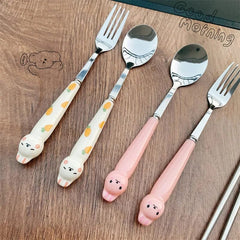 Cutlery Cartoon Rabbit Spoon Fork Chopsticks Sets Portable Lunch Tableware Stainless Steel Travel Dinnerware Kitchen Supplies - SHOWLU FASHION STORE