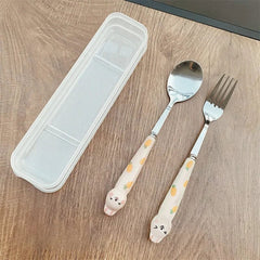 Cutlery Cartoon Rabbit Spoon Fork Chopsticks Sets Portable Lunch Tableware Stainless Steel Travel Dinnerware Kitchen Supplies - SHOWLU FASHION STORE