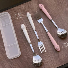 Cutlery Cartoon Rabbit Spoon Fork Chopsticks Sets Portable Lunch Tableware Stainless Steel Travel Dinnerware Kitchen Supplies - SHOWLU FASHION STORE