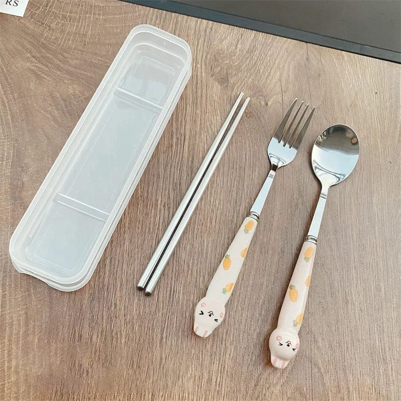 Cutlery Cartoon Rabbit Spoon Fork Chopsticks Sets Portable Lunch Tableware Stainless Steel Travel Dinnerware Kitchen Supplies - SHOWLU FASHION STORE