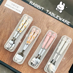 Cutlery Cartoon Rabbit Spoon Fork Chopsticks Sets Portable Lunch Tableware Stainless Steel Travel Dinnerware Kitchen Supplies - SHOWLU FASHION STORE