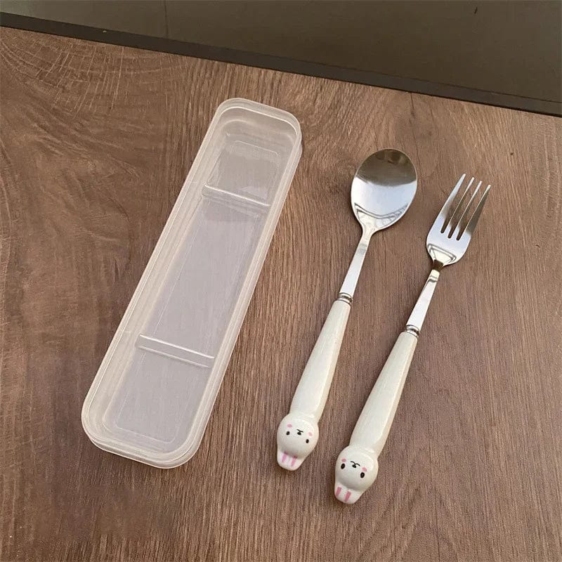Cutlery Cartoon Rabbit Spoon Fork Chopsticks Sets Portable Lunch Tableware Stainless Steel Travel Dinnerware Kitchen Supplies - SHOWLU FASHION STORE