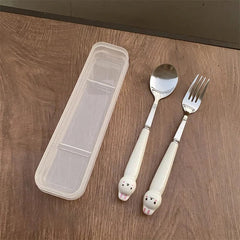 Cutlery Cartoon Rabbit Spoon Fork Chopsticks Sets Portable Lunch Tableware Stainless Steel Travel Dinnerware Kitchen Supplies - SHOWLU FASHION STORE