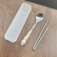 Cutlery Cartoon Rabbit Spoon Fork Chopsticks Sets Portable Lunch Tableware Stainless Steel Travel Dinnerware Kitchen Supplies - SHOWLU FASHION STORE