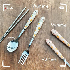 Cutlery Cartoon Rabbit Spoon Fork Chopsticks Sets Portable Lunch Tableware Stainless Steel Travel Dinnerware Kitchen Supplies - SHOWLU FASHION STORE