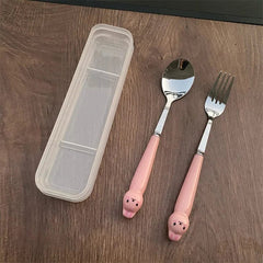 Cutlery Cartoon Rabbit Spoon Fork Chopsticks Sets Portable Lunch Tableware Stainless Steel Travel Dinnerware Kitchen Supplies - SHOWLU FASHION STORE