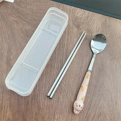 Cutlery Cartoon Rabbit Spoon Fork Chopsticks Sets Portable Lunch Tableware Stainless Steel Travel Dinnerware Kitchen Supplies - SHOWLU FASHION STORE