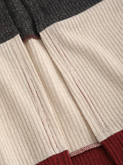 Women's Casual Hooded Long Sleeve Cardigan - Maroon & Color-Block Design, Machine Washable Fall Winter Warm Coat with Front Pockets, Seasonal Fashion, Relaxed Fit, Quality Stitching, Autumn Wardrobe